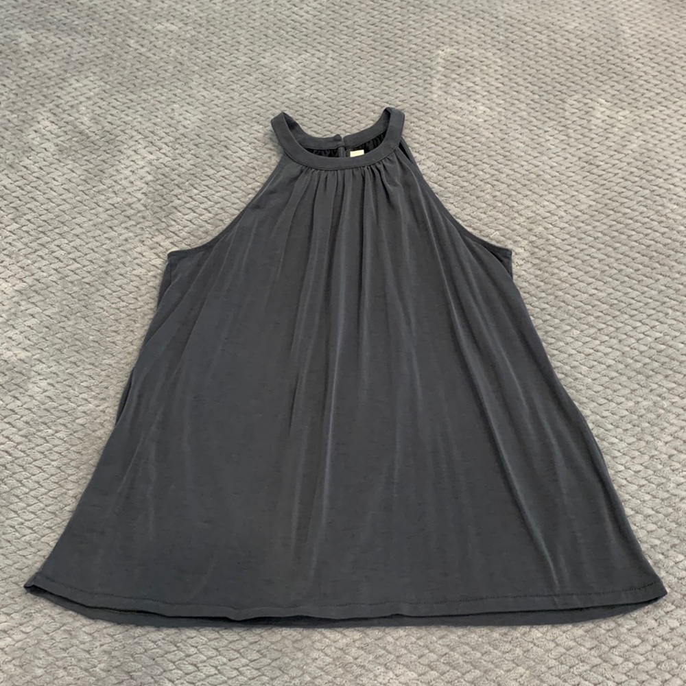 Loft dark gray halter top with button closure in back, silky texture